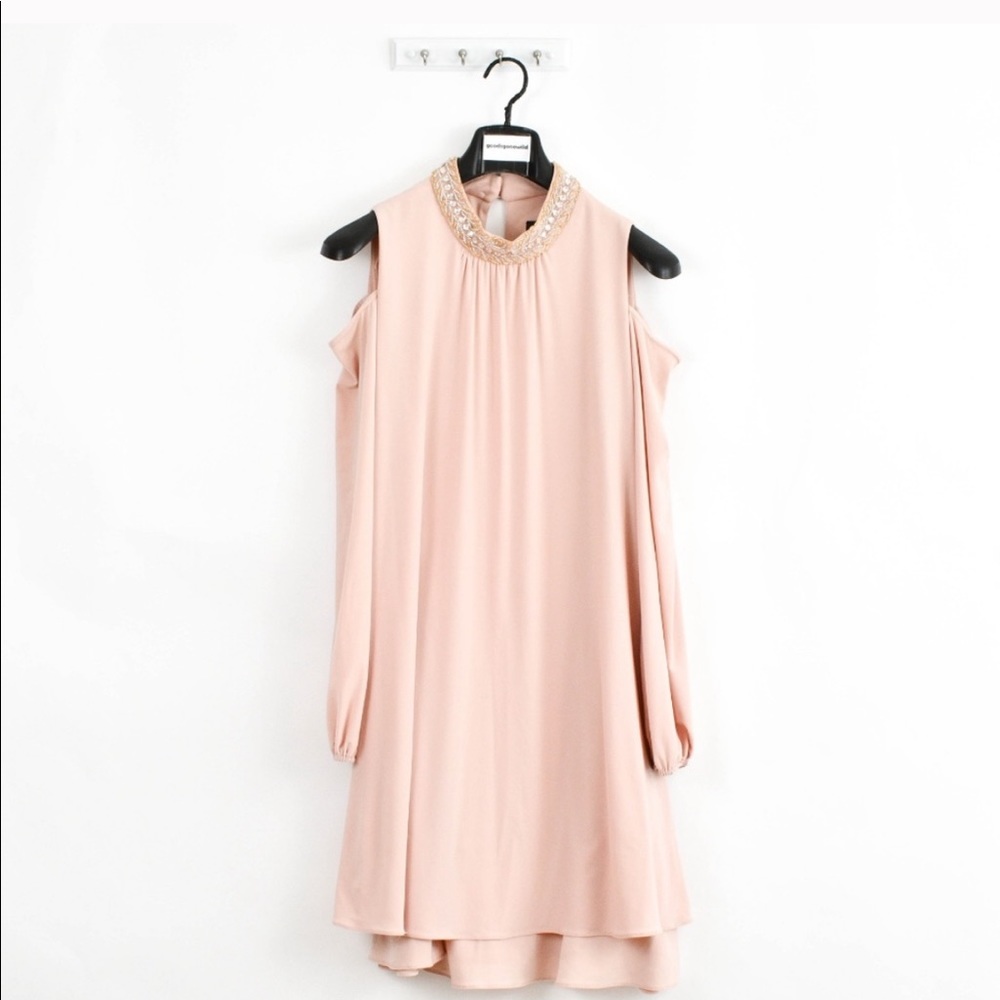 Xscape embellished cold shoulder party dress.